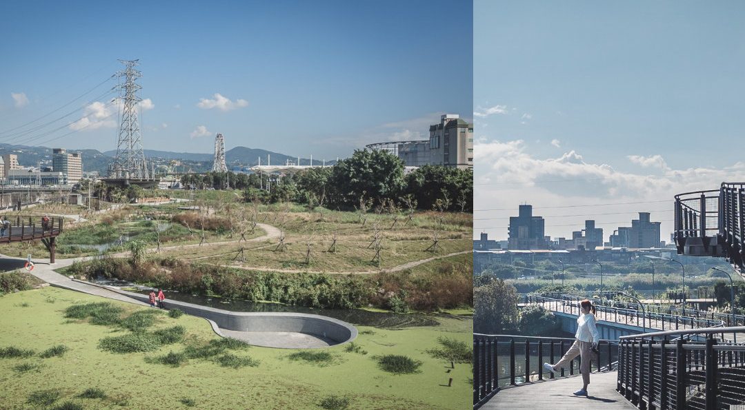 台北士林雙溪濕地公園 水中步道超特別、展望平台眺望雙河合一。